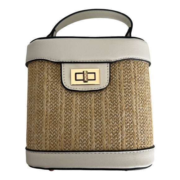 Handbags - Wicker Tan & White Mini Handbag Crossbody Shoulder Purse Alyssa Bag